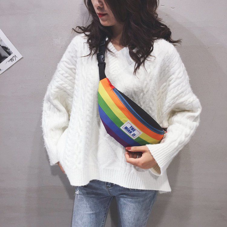 Summer Women Rainbow Street Waist Bags Girl Fanny Crossbody Packs Ladies Panelled Banana Bum Belt BagsTravel Purse