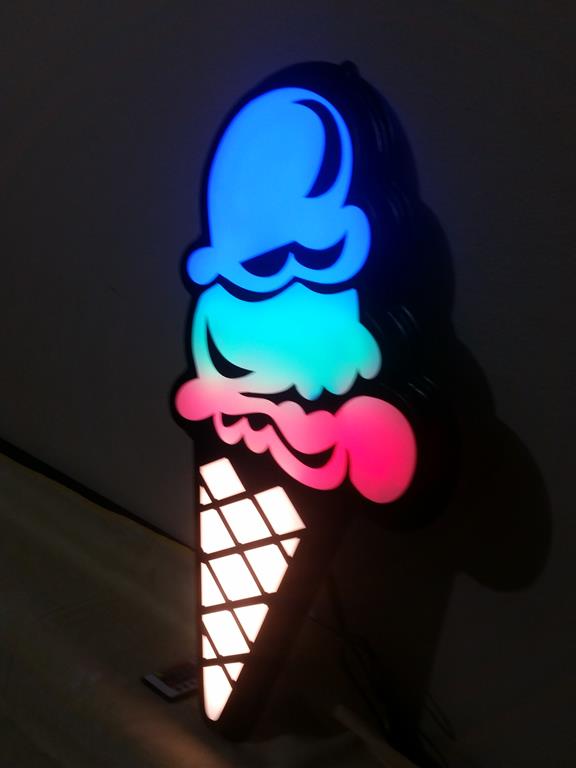 Led Sign Board ICE CREAM "OPERATED 16 COLOR" 67 X37cm