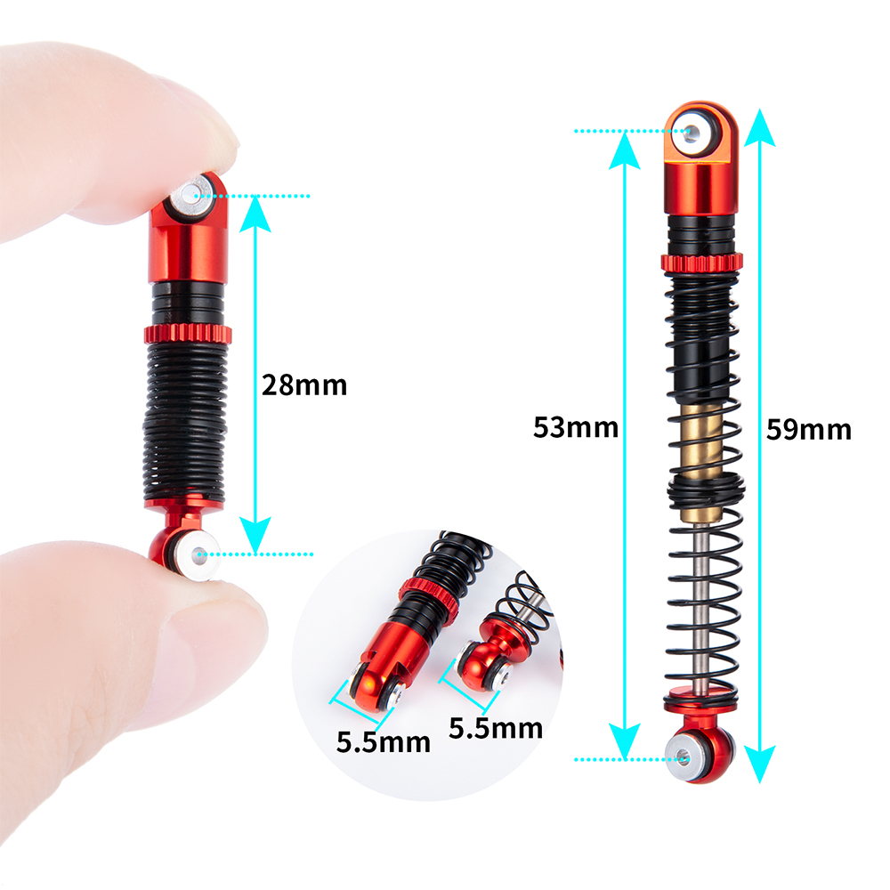 YEAHRUN 4 Uds 53mm amortiguador de aluminio roscado Tele amortiguador actualizaciones para 1/24 RC coche Axial SCX24 JLU gladiador Micro Crawler: YELLOW