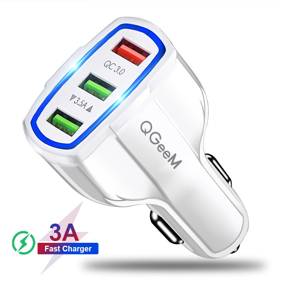 QGEEM QC 3.0 3 USB Car Charger Quick Charge 3.0 3-Ports Fast Charger for Car Phone Charging Adapter for iPhone Xiaomi Mi 9 Redmi: Snow White