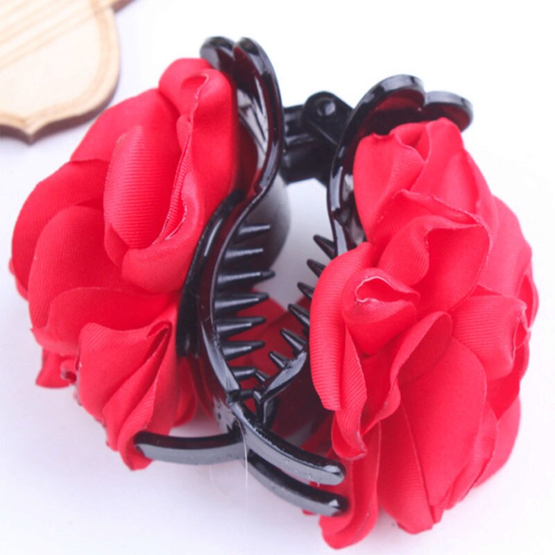 Cloth Rose Flower 1pc Women Ponytail Barrette Jaw Clip Double Sided Flower Accessories Decoration Bow Hair Claw: 7
