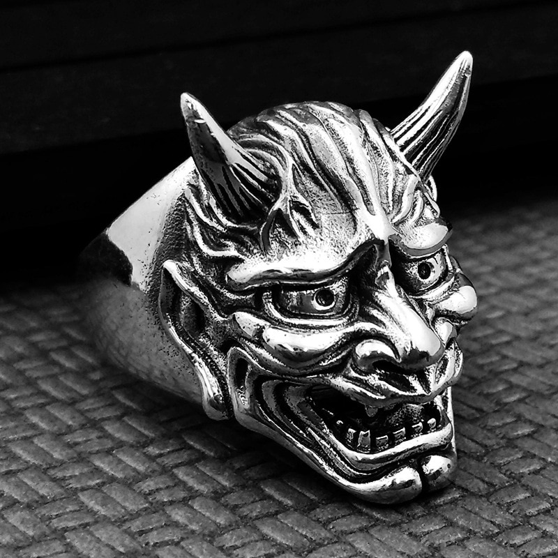 Retro Hannya Masker Ring Japanse Stijl Mannen Halloween Ring Hip Hop Rots Sieraden Verstelbare