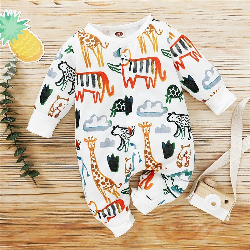 PatPat Baby Animal Allover Jumpsuits for Long-Sleeve Baby Toddler Boy One Pieces Jumpsuits Baby Clothes: 3-6 Months