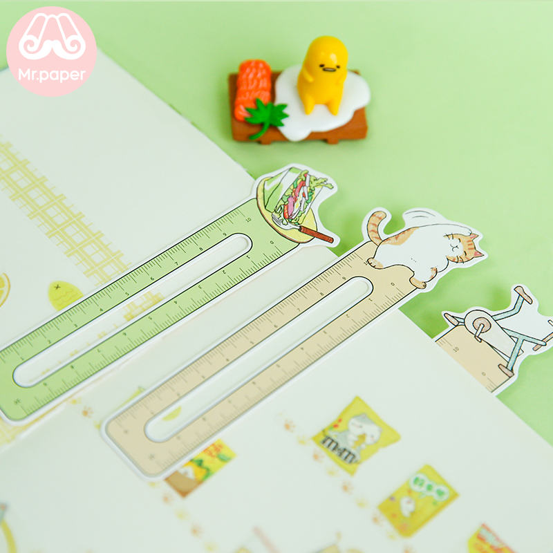 Mr Paper 30pcs/box Kawaii Kitty Ruler Irregular Bookmarks for Novelty Book Reading Maker Page Writing Tool Paper Ruler Bookmarks