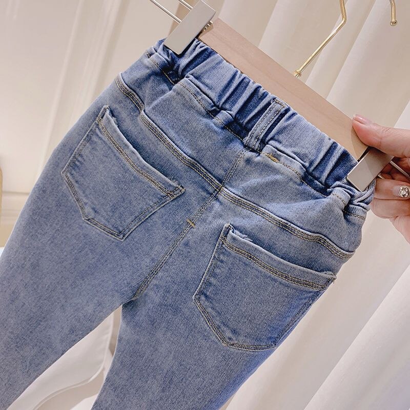Baby Meisjes Jeans Casual Elastische Taille Kids Denim Broek Koreaanse Daisy Jeans Voor Meisje 1-7 jaar Kind Broek