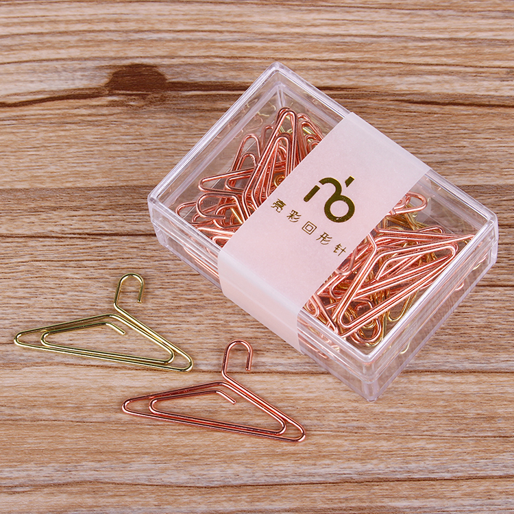 Clothes Hanger Shape Paperclip Rose Gold Stationery Cute Paper Clips Decorative Metal Clip Paper Office Supplies Teacher