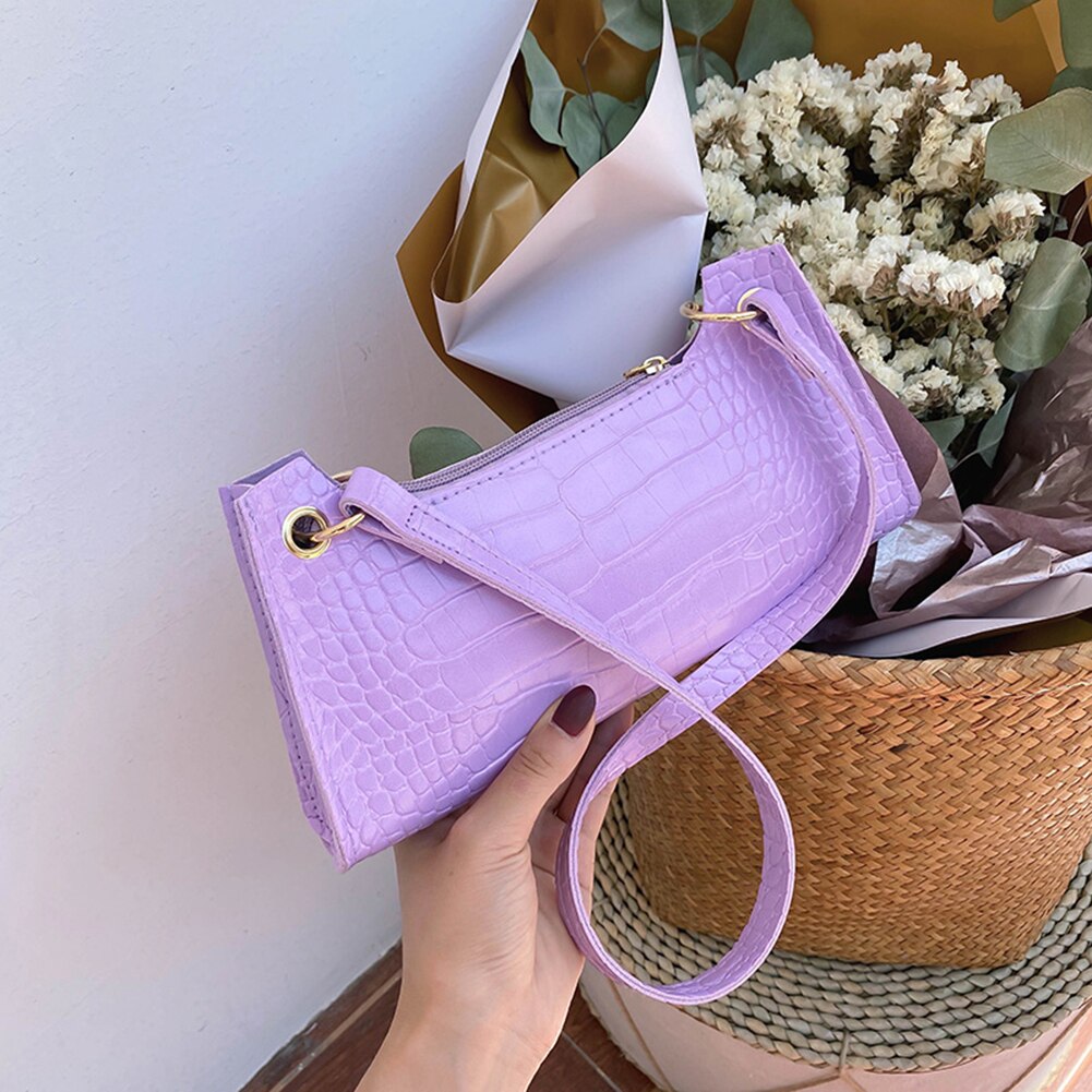 Casual Solid PU Leather Women Handbag Totes Female Small Zipper Shoulder Bags Popular Simple Female Daily Bag: Purple