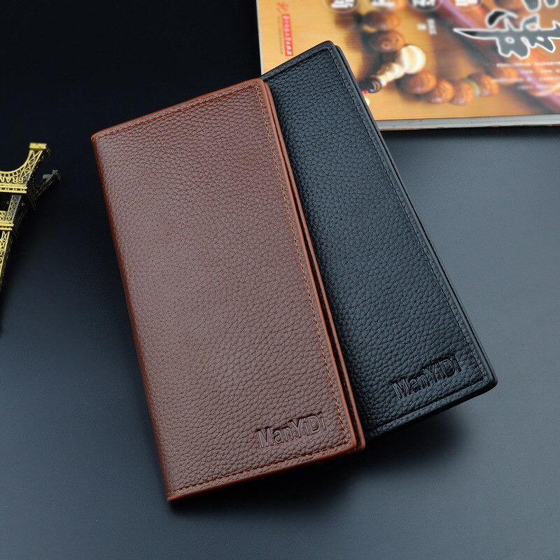 Long Man Wallet Business Purse Card Holders Men's Thin PU Leather Wallet Luxury Brand Folded Handy Slim Male Bag