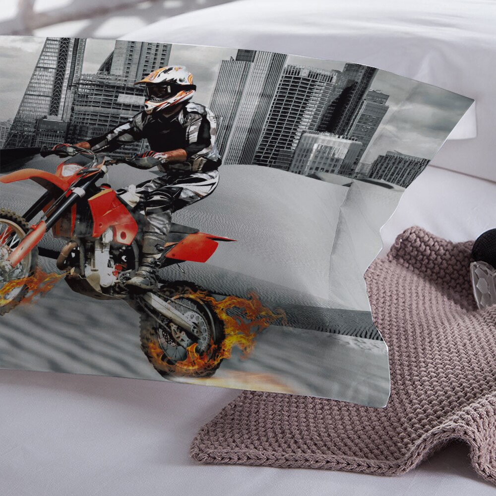 Juego de cama gris con estampado de moto, funda de edredón de tamaño Queen, funda de almohada, ropa de cama para el hogar, ropa de cama King Size 3D