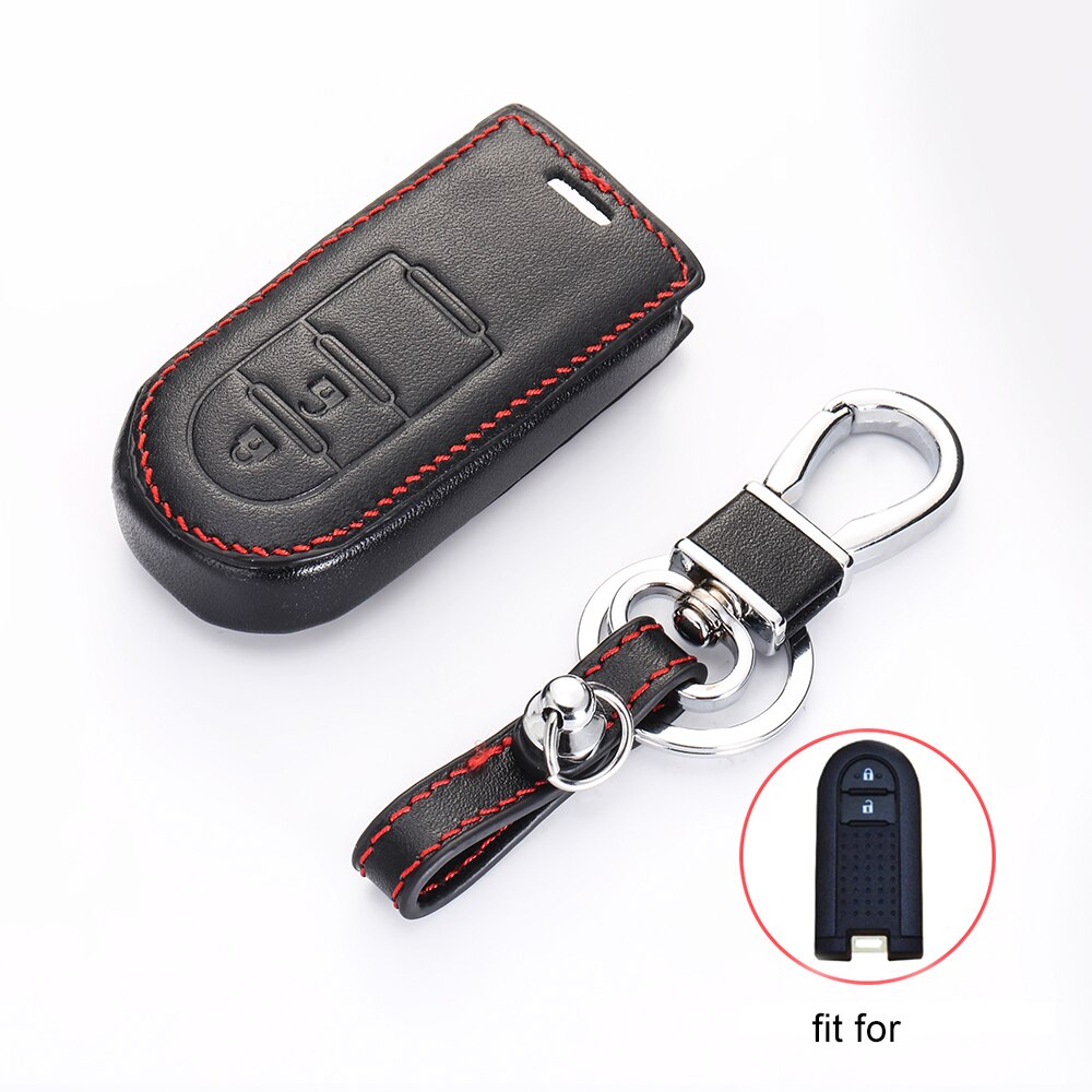 Top Layer Leather Car Key Cover for Toyota Rush Daihatsu Tanto LA600S LA800S LA610S Perodua Smart Keys Case 2 Buttons Keychain: Default Title