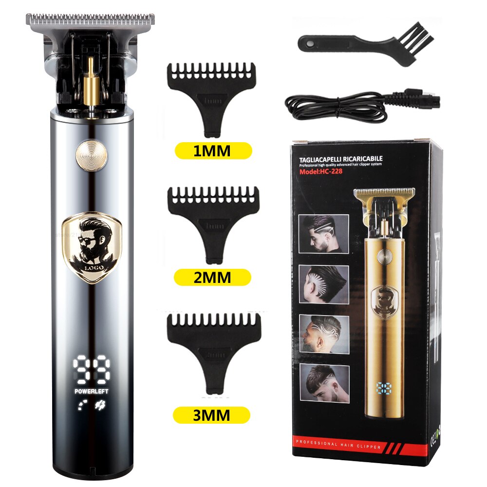 Gorąca sprzedaż nowa elektryczna maszynka do strzyżenia włosów USB akumulator 0mm golarka trymer do brody profesjonalne mężczyźni ścinanie włosów maszyna Barbershop: GradientLCD Grey2