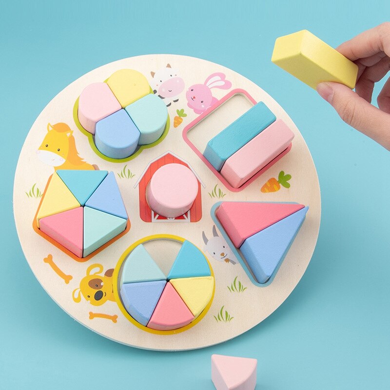 Wooden Geometric Shape Matching Puzzle Early Education Shape Cognitive Puzzle Teaching Aids Math Toys