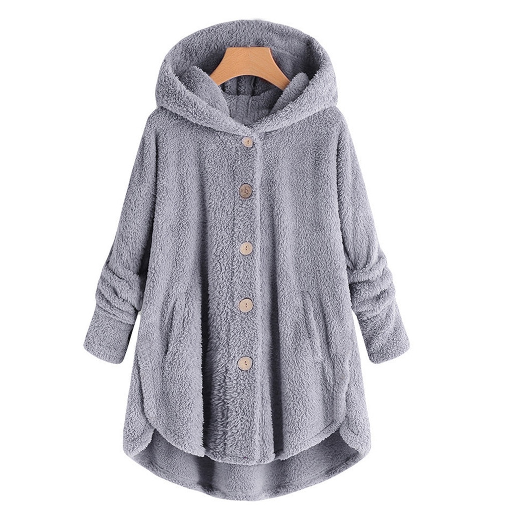 Manteau en laine pour femmes, grande taille, bouton, capuche, ample, Cardigan, veste d'hiver garde au