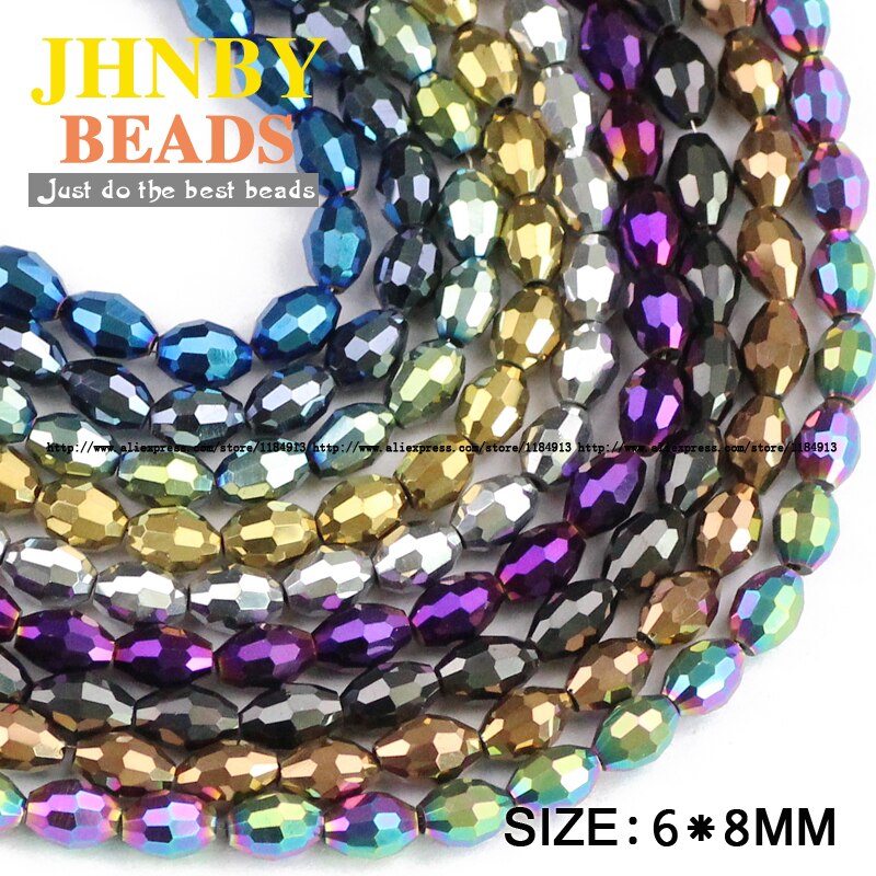 JHNBY rijstkorrels Oostenrijkse kristal kralen ovale vorm plated kleur 50 stuks 6*8mm Losse kralen Sieraden armband accessoires maken DIY