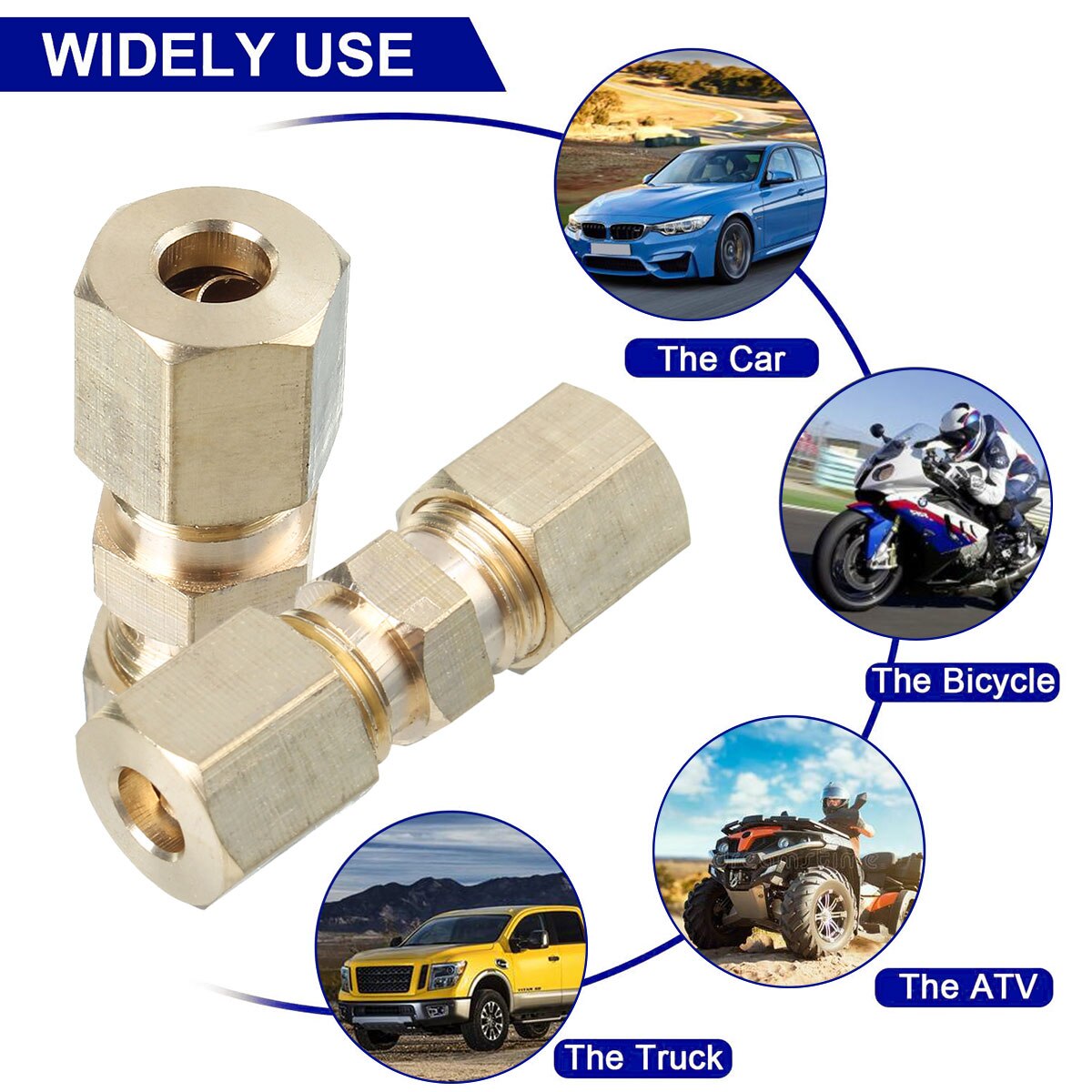 5PCS Brass Straight Reducer Compression Fitting Connector Adapters 3/16" OD Tube Hydraulic Brake Lines Union 33 x 10mm