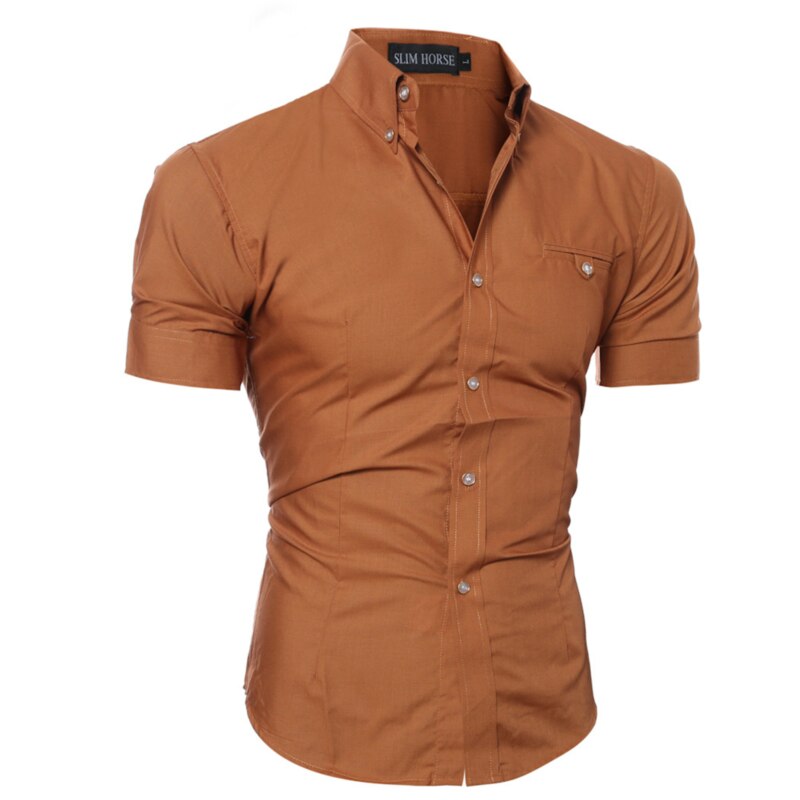 Camisa Social de verano para hombre, camisa de manga corta, Color sólido, ajustada para negocios,