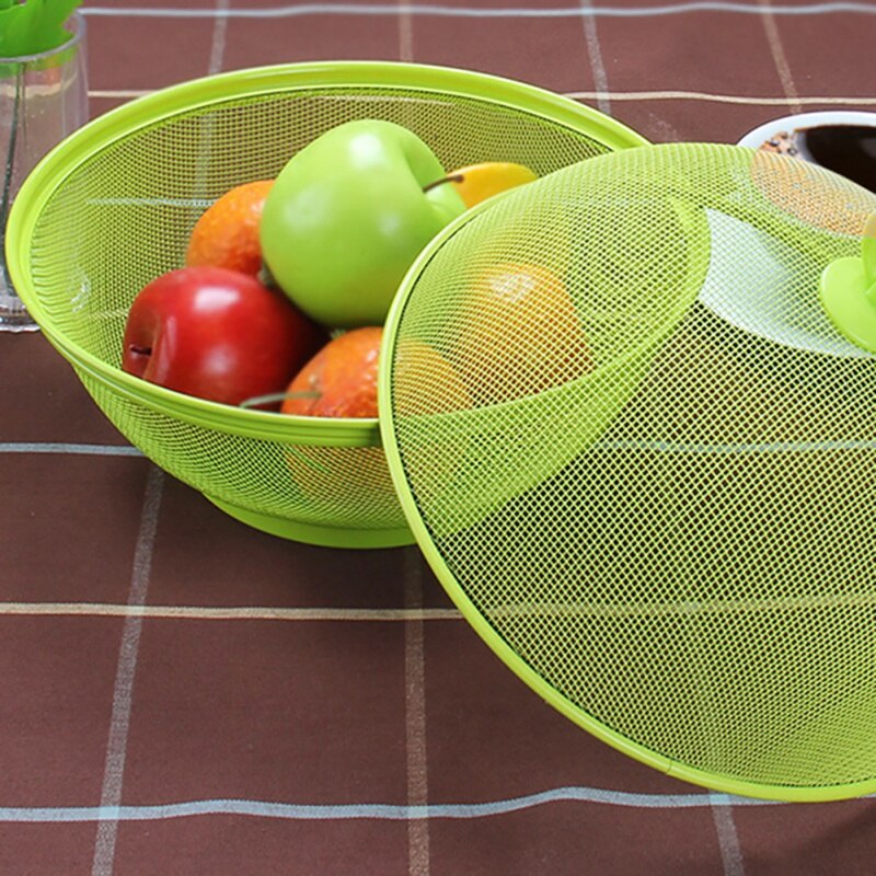 Grid Fruit Basket Iron Fruit Plate With Lid Kitchen Dishwashing Drain Baskets HomeTable Decoration