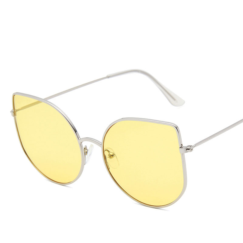 metal coreano ojo de gato espejo plano femenina gafas de Marco grande popular multicolor último modelo famosa: Silver yellow