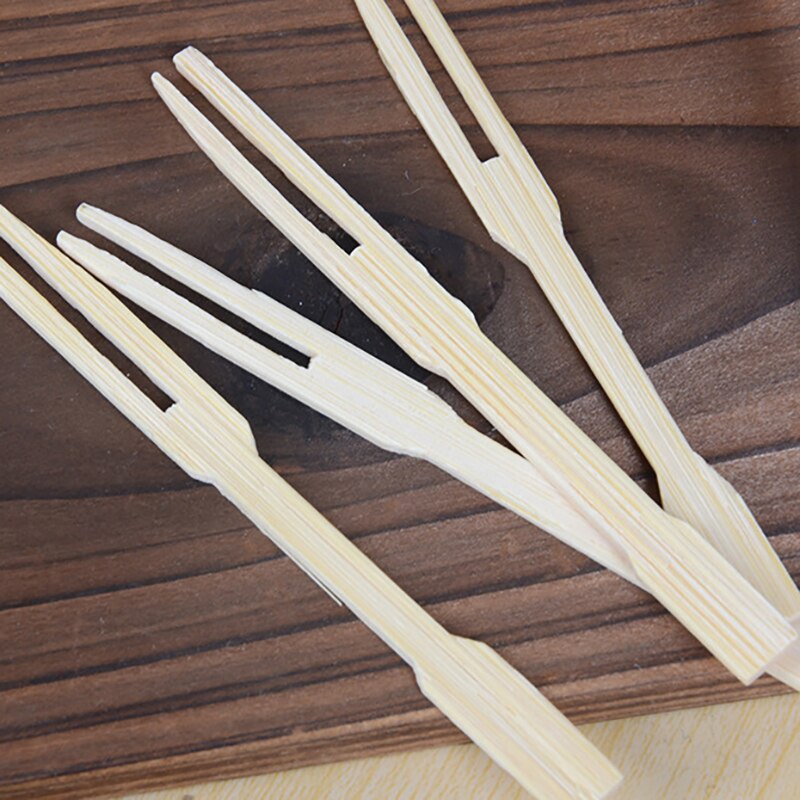 100Pcs 3.4Inch Bamboe Vorken, Houten Voorgerecht Vorken Voor Voorgerecht, Cocktail, Fruit, Gebak, dessert Keuken Gereedschap