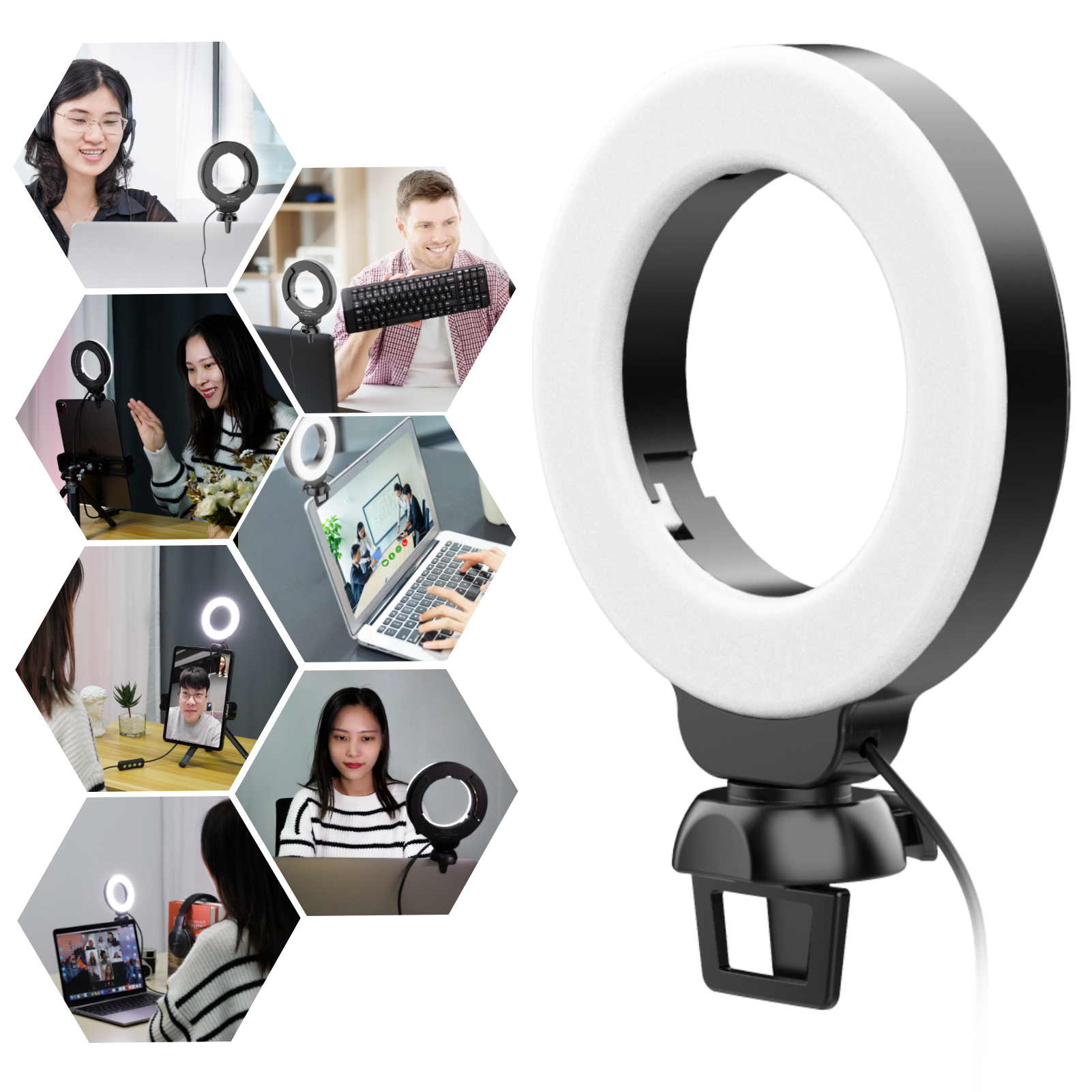 VIJIM CL06 Mini 4 Zoll LED Ring Licht Clip-auf Laptop Video Konferenz Beleuchtung 3 Beleuchtung Modi 3200K-6500K Dimmbare USB angetrieben