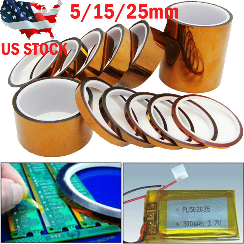 Gold Heat Resistant Tape 5/15/25mmX33m 100ft Kapton Adhesive Tapes BGA High Temperature Polyimide Gold for Electronic Industry
