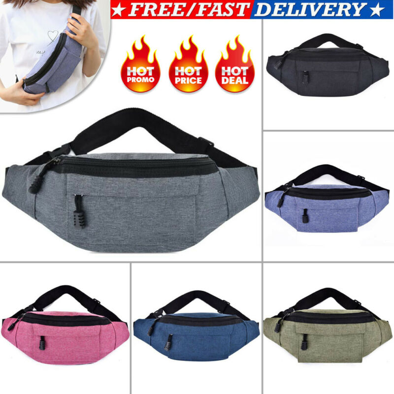 casual Fanny pack men's women's sports running Oxford cloth bag Solid travel chest bag purse