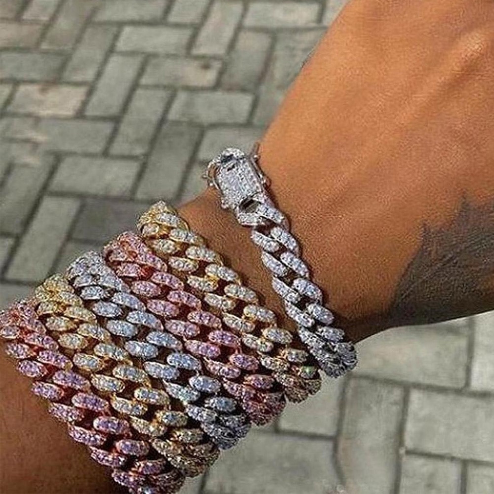 15mm Bling Strass Hip Hop Cuban Link Kette Armbänder für Frauen Männer Iced Out Volle Kristall Rapper Hand Kette luxus Schmuck