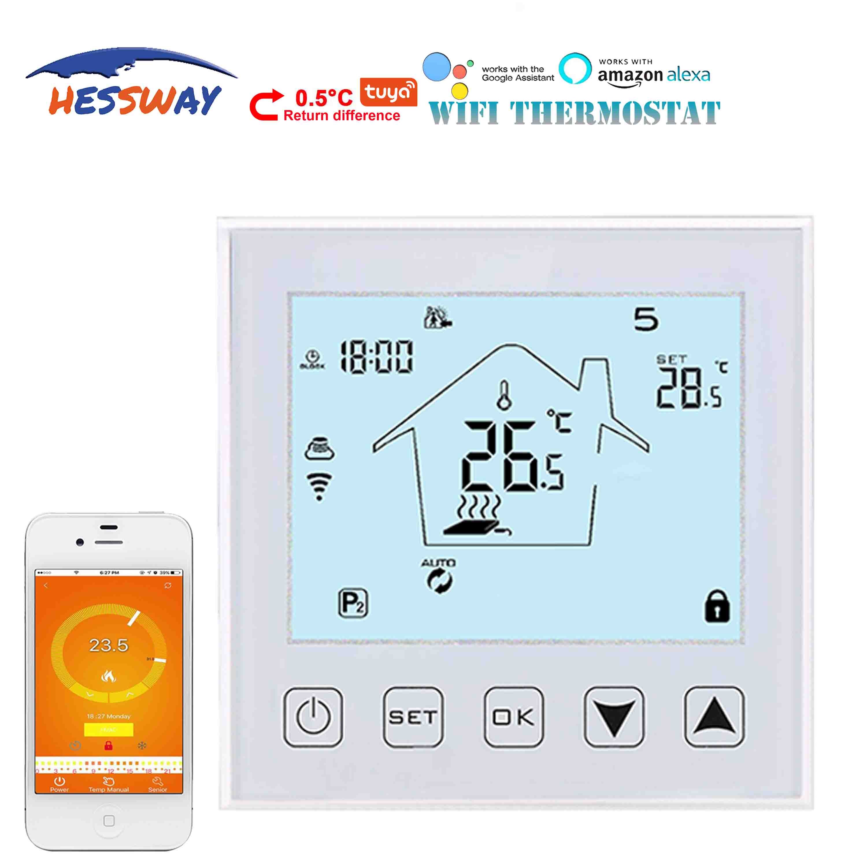 Hessway no/nc google home control wifi smart termostat for gulvvarme smart bryter