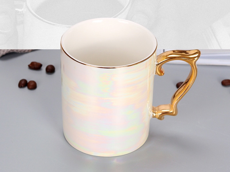 Pearl glaze gold handle mug coffee cup advanced mug rainbow glazed ceramic cup,simple Nordic teacup Drinkware
