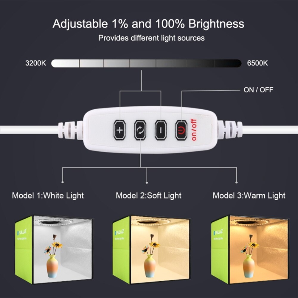 PULUZ Leuchtkasten Mini Foto Studio Licht Kasten mit 6 farbe Kulissen Foto Schießen Zelt Bausatz LED Licht Zimmer Faltbare Fotografie