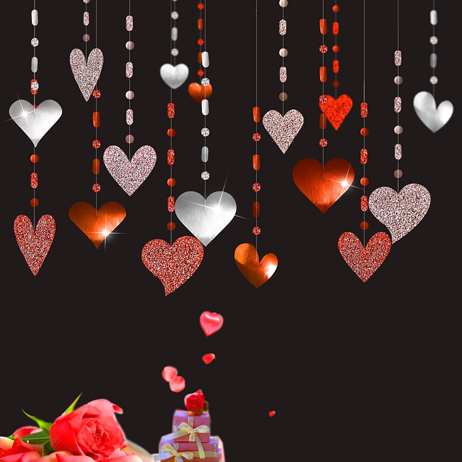 Guirlande décorative en forme de cœur rouge, 16 pièces, banderole suspendue en forme de cœur, pour un arrière-plan de mariage, pour la saint-valentin