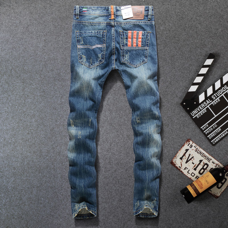 Men Jeans Brand Ripped Jeans For Men Patchwork Pants Straight Slim Fit Distressed Hole Jeans Men