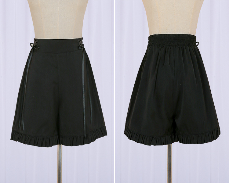 Japansk collegestil vintage dubbelknäppt spets slagslag svala svans trench lolita kappa långärmad skjorta shorts kostym loli cos: Shorts / S