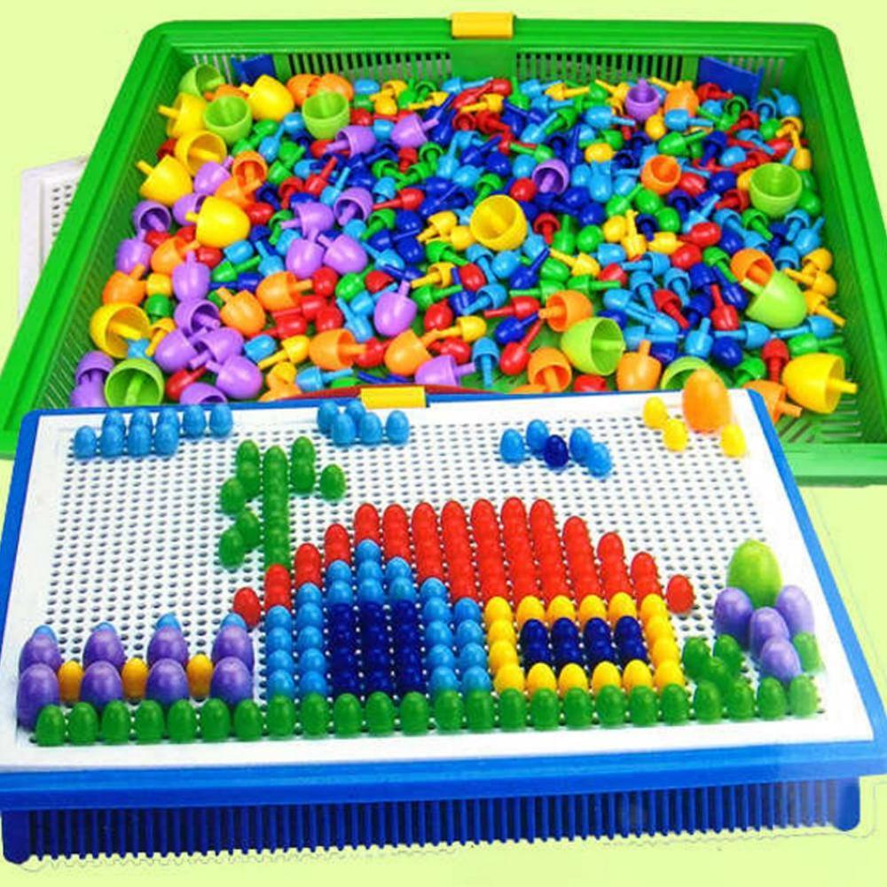 296 Pcs Stapel Up Diy Wetenschap Kids Kind Paddestoel Nagels Mozaïek De Composiet Foto Jigsaw Peg Board Creatieve Educatief Speelgoed: Default Title