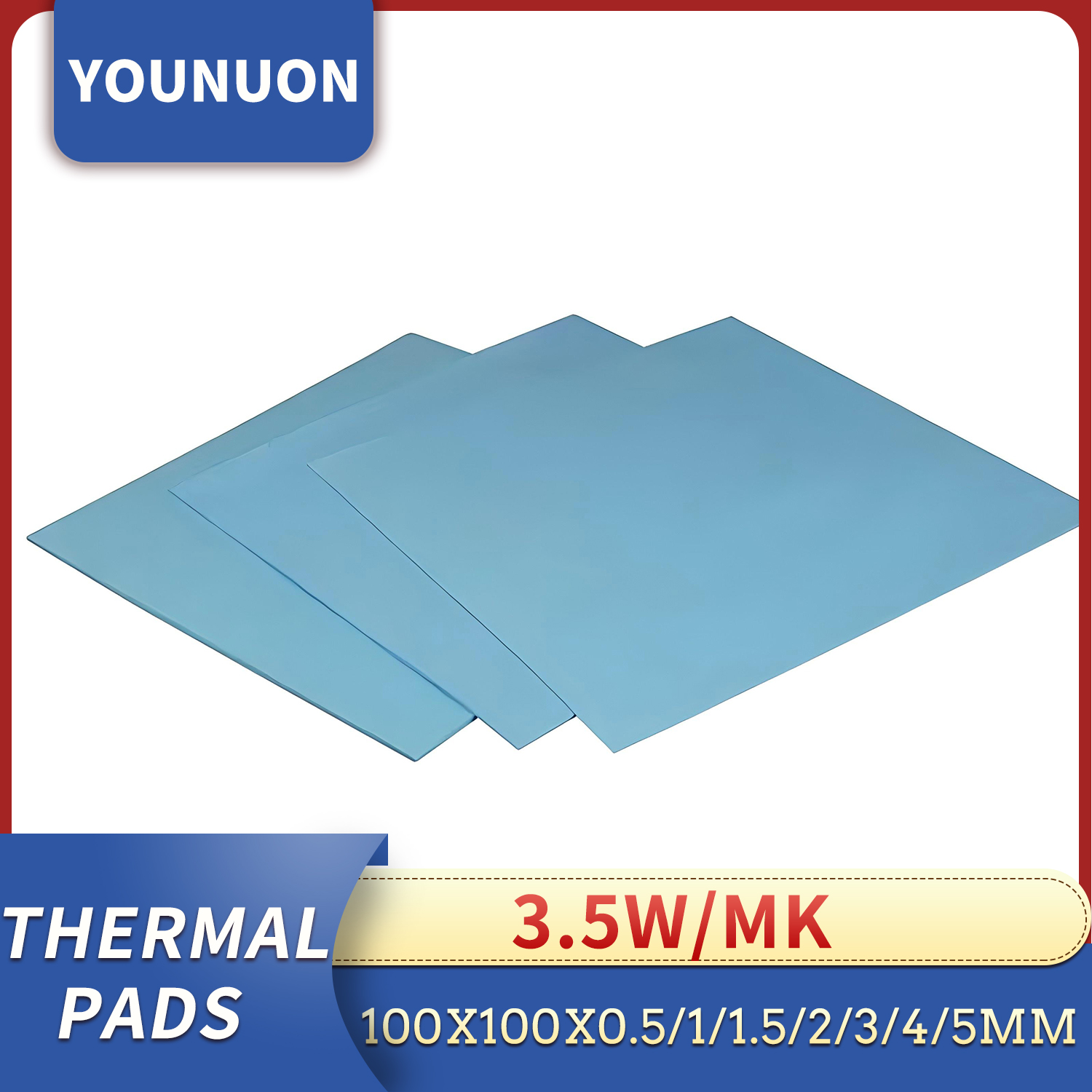 YOUNUON 100x100mm 0.5mm 1mm 1.5mm 2mm 3mm 4mm 5mm tichkess Thermal Pad CPU Heatsink Pad Cooling Conductive Silicone Thermal