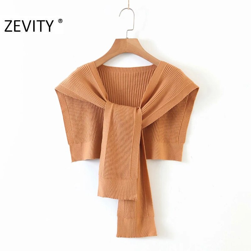 Zevity nouvelles femmes couleur unie tricot Wrap pull Chic automne châle femme loisirs noué court Swing hauts S452: XIAODES S7juse