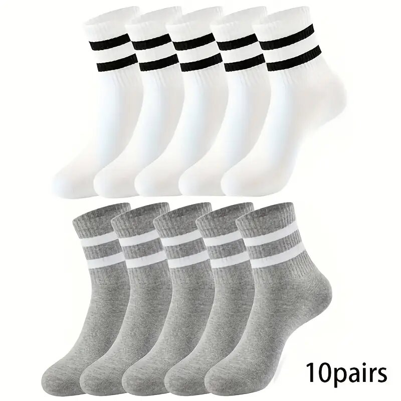 6/10/15/20 Pairs Men Socks Spring Autumn Casual Black White Striped Socks Breathable Mid Tube Sock High Round Neck Socks: Dark Red