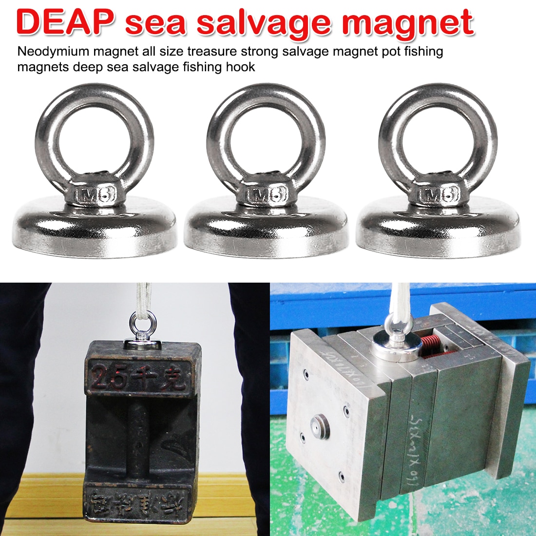 Sterke Krachtige Ronde Neodymium Magneet Haak Salvage Magneet Zee Vissen Apparatuur Houder Trekken Montage Pot Met Ring