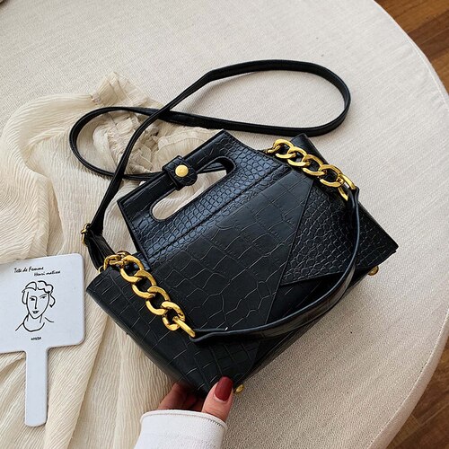 Alligator Women Shoulder Bags Handbags Luxury Pu Leather Chains Female Crossbody Bag Small Flap Lady Purse: Black