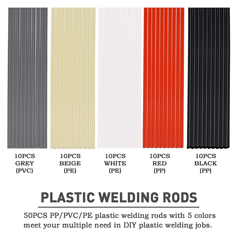 50 Stuks Plastic Lassen Staven-Pp/Pvc/Pe Plastic Lasser Staven Voor Air Tools 10 Inch (Elke Kleur 10 Stuks)