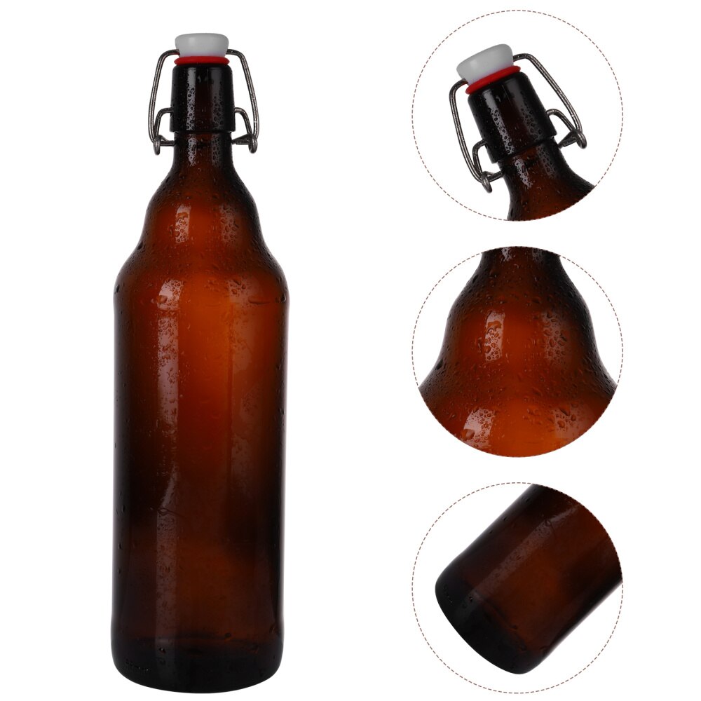 2 Pcs Sealing Container Beer Storage Bottle Glass Bottle With Buckle Household Glass Bottle for Decor Storage Juice Beer: 1000ml