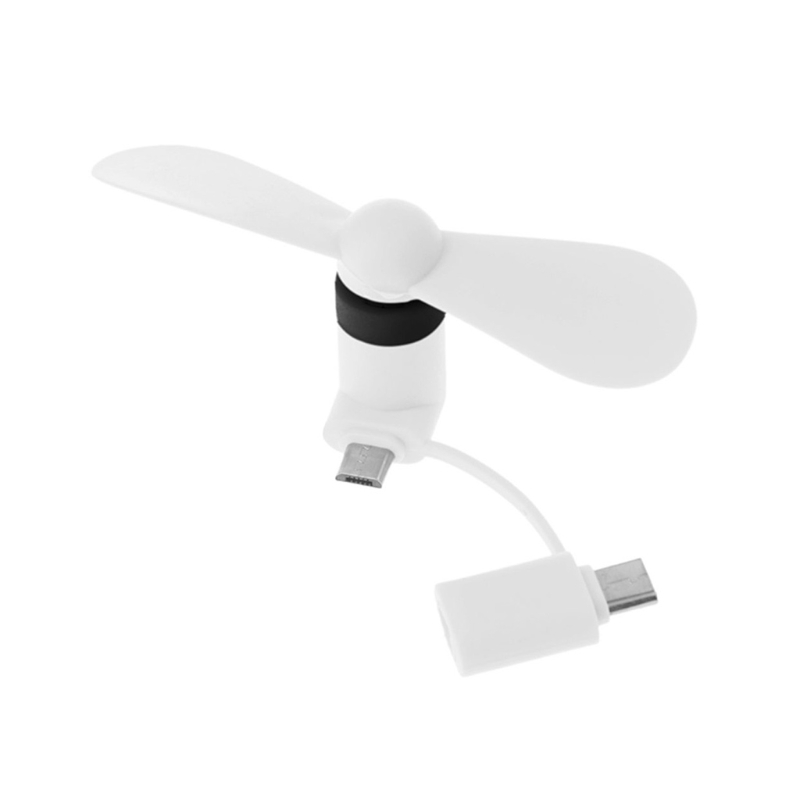 Mini Ventilador de Refrigeração Portátil, 2 em 1, Refrigerador, Tipo-C, Portátil, USB, Celulares, Fãs para Android, Telefones Micro USB: Branco