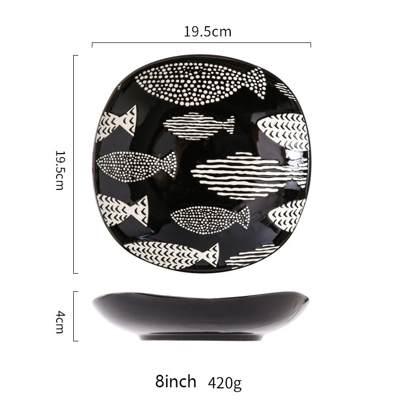 Os chine ustensiles de cuisine porcelaine carré assiette creuse assiette boulette nordique sous-glaçure ménage ustensiles de cuisine porcelaine: Black  B
