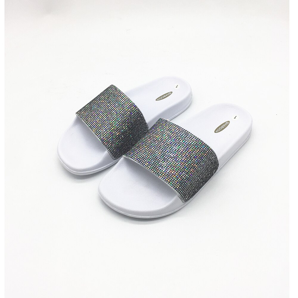 Pantoufles d'été à paillettes pour filles, tongs à talons plats, US11 12 13 12 3 EU30 31 32 33 34 35: SILVER BLACK / 35