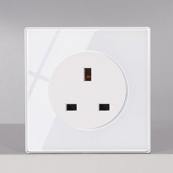 KAMANNI Luxury Light Switch General Standard Crystal Tempered Glass 2Gang 2 Way Switch White Push Botton wall Switches 220V: UK Socket / 1 way