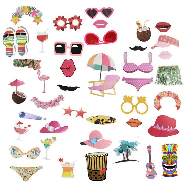 Flamingo Hawaii Bikini Photo Booth Funny Lip Mouth Glasses Props Wedding Decoration Tropical Summer Luau Birthday Party Props