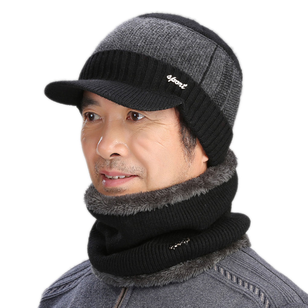 Set van 2 wollen sjaals voor heren, wintermutsen voor heren, muts voor heren, wintermuts voor heren, bivakmuts voor dames, muts voor heren, gebreide muts voor heren.: Nr . .2