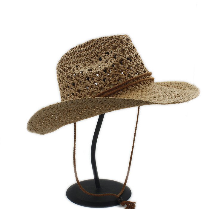 Fait main Hommes D'été De Paille Toquilla Chapeau de Cowboy Pour Homme Rouleau Bord Boater Papa Panama Chapeau de Jazz: Light Coffee
