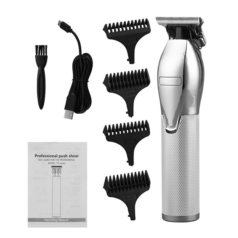 Cordless Outliner Hair Trimmer Electric Hair Clipper Cutting Low Noise Rechargeable Blade Razor Shaver Machine 50: Silver