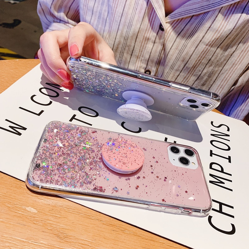 KONSMART For Xiaomi Redmi Note 9 Case Glitter Star Clear Silicone Soft 6.53" Back Cover Redmi Note 9 Phone Case With Holder Capa